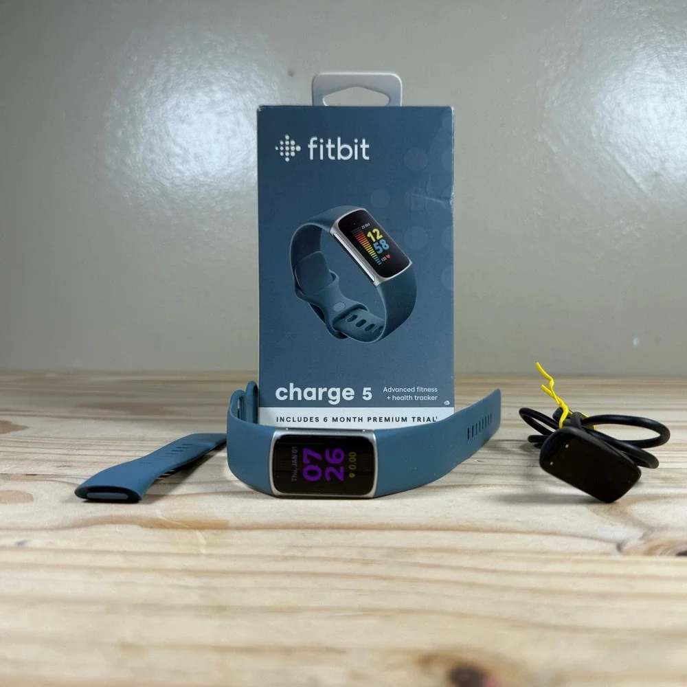 Fitbit Charge 5 Advanced Fitness Health Tracker Steel Blue Platinum FB421 Works